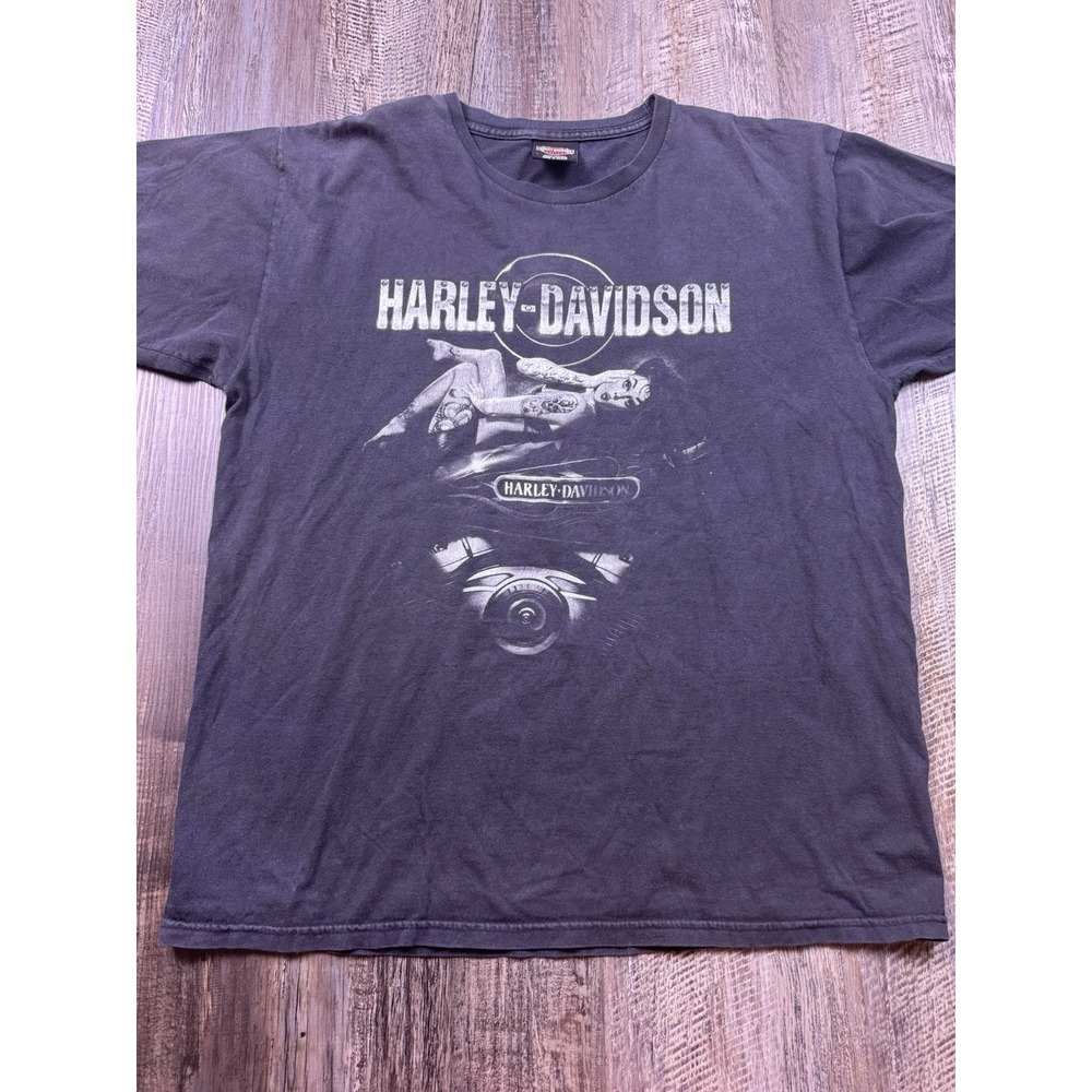 Harley Davidson Y2k Men's Shirt Youngstown OH Double Sided Black Sz L Pin Up